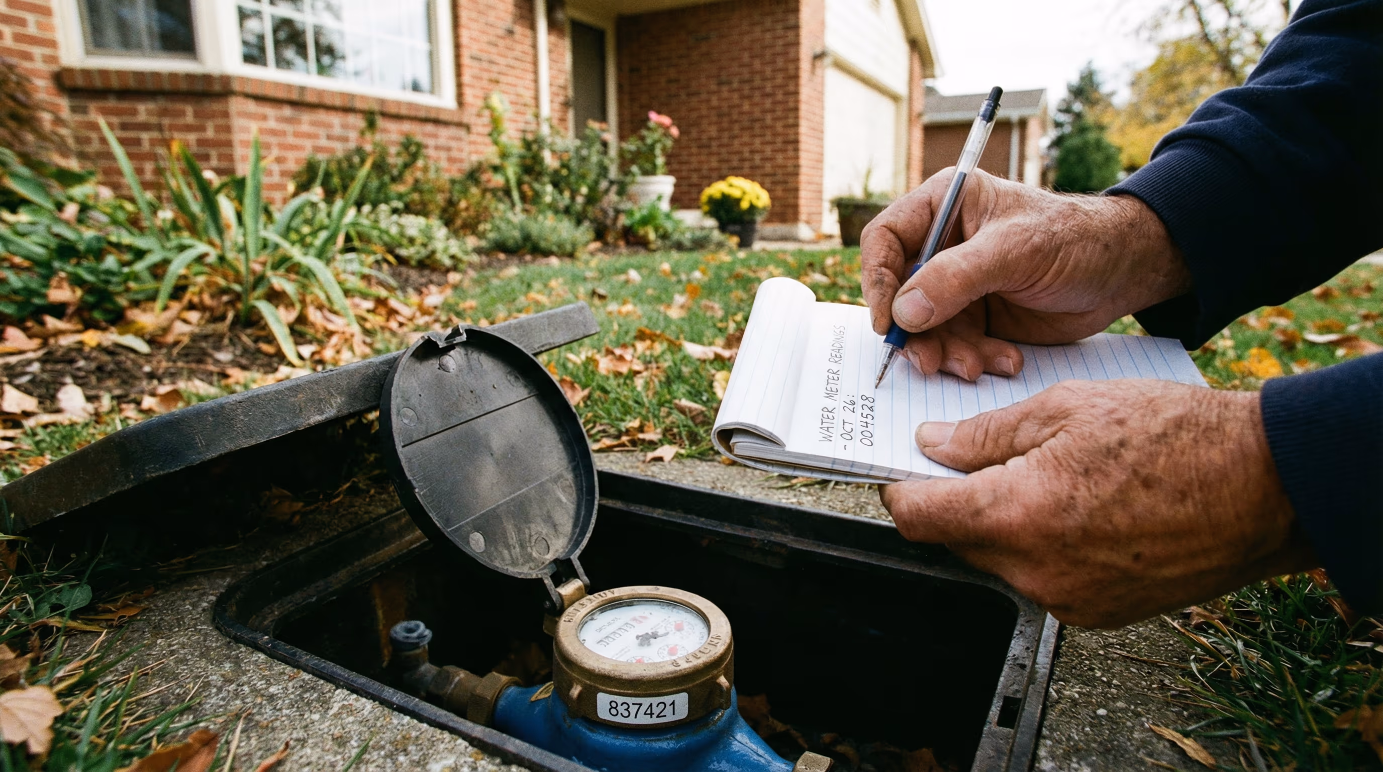 Pessoa anotando a leitura do hidrômetro para teste de vazamento