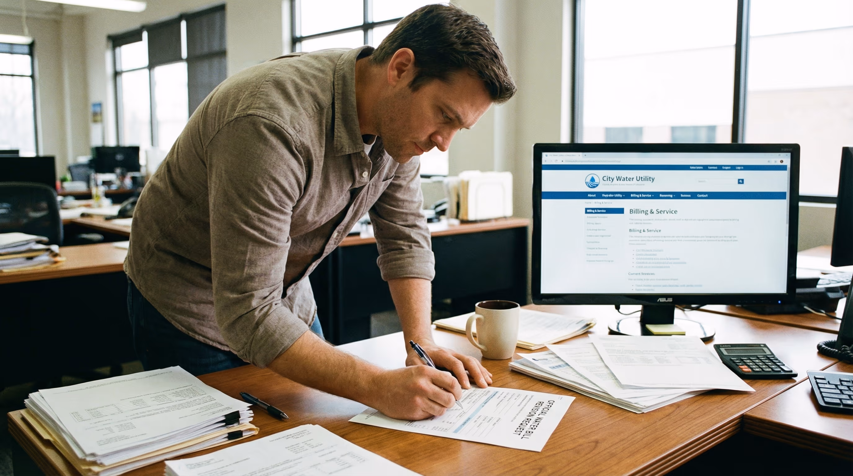 Pessoa preenchendo formulário de revisão de conta na Sabesp