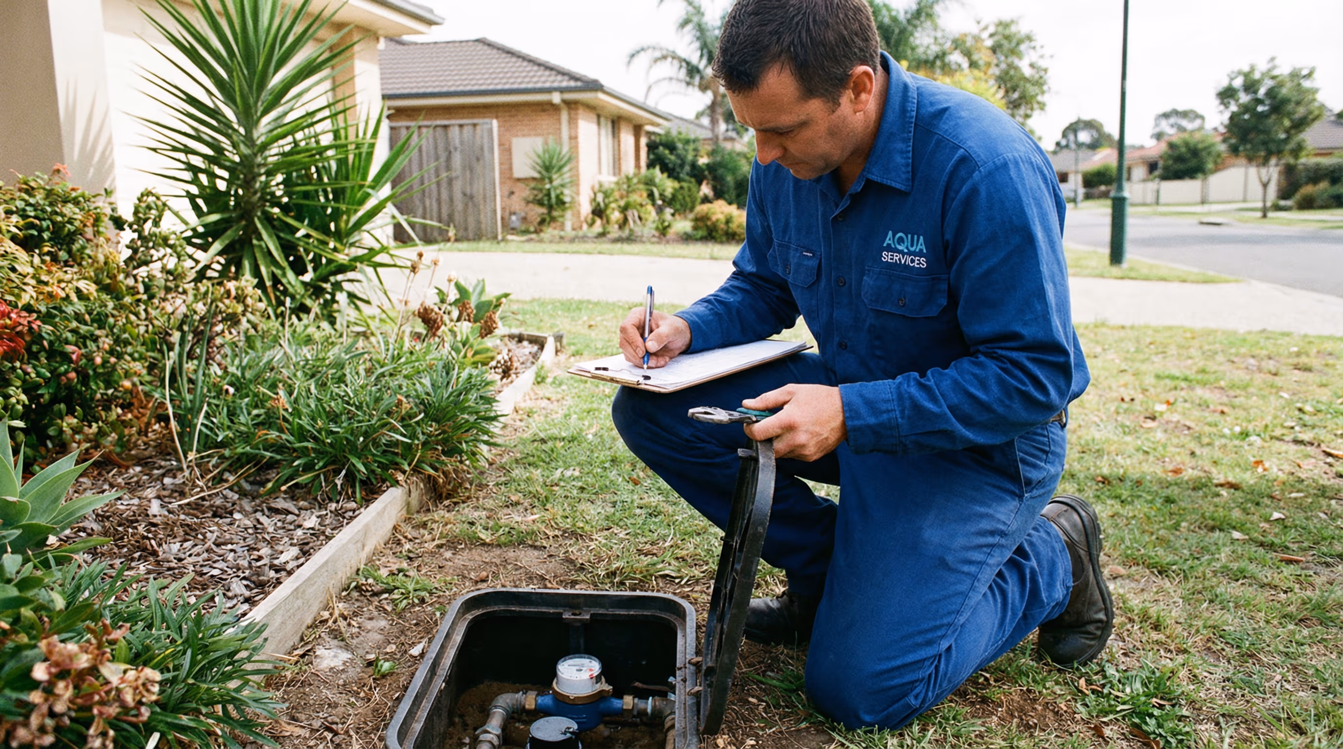Técnico preenchendo laudo técnico após inspeção de vazamento